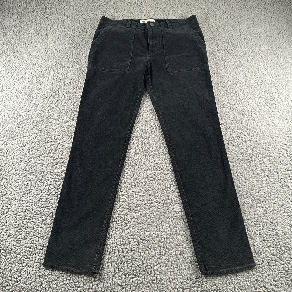Nili Lotan Jenna Corduroy Pants Womens 0 Black Straight Leg Raw Frayed Hem